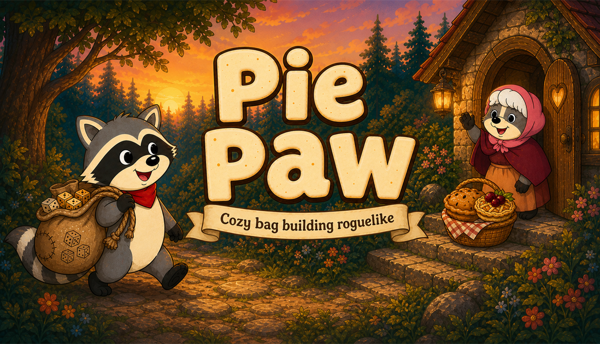 Pie Paw: a raccoon with a bag of dice visits a warm woodland cottage